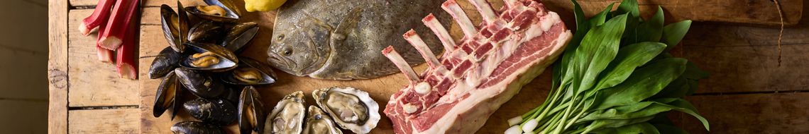 Fresh spring ingredients Ireland — monkfish, wild garlic and purple sprouting broccoli