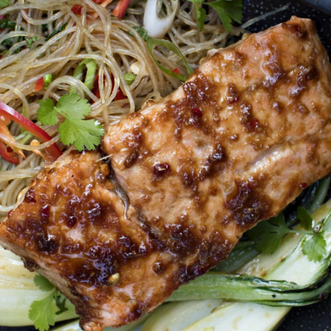 Recipe for Miso Marinated Salmon w/ Bean Noodles Salad | Dublin Cookery School