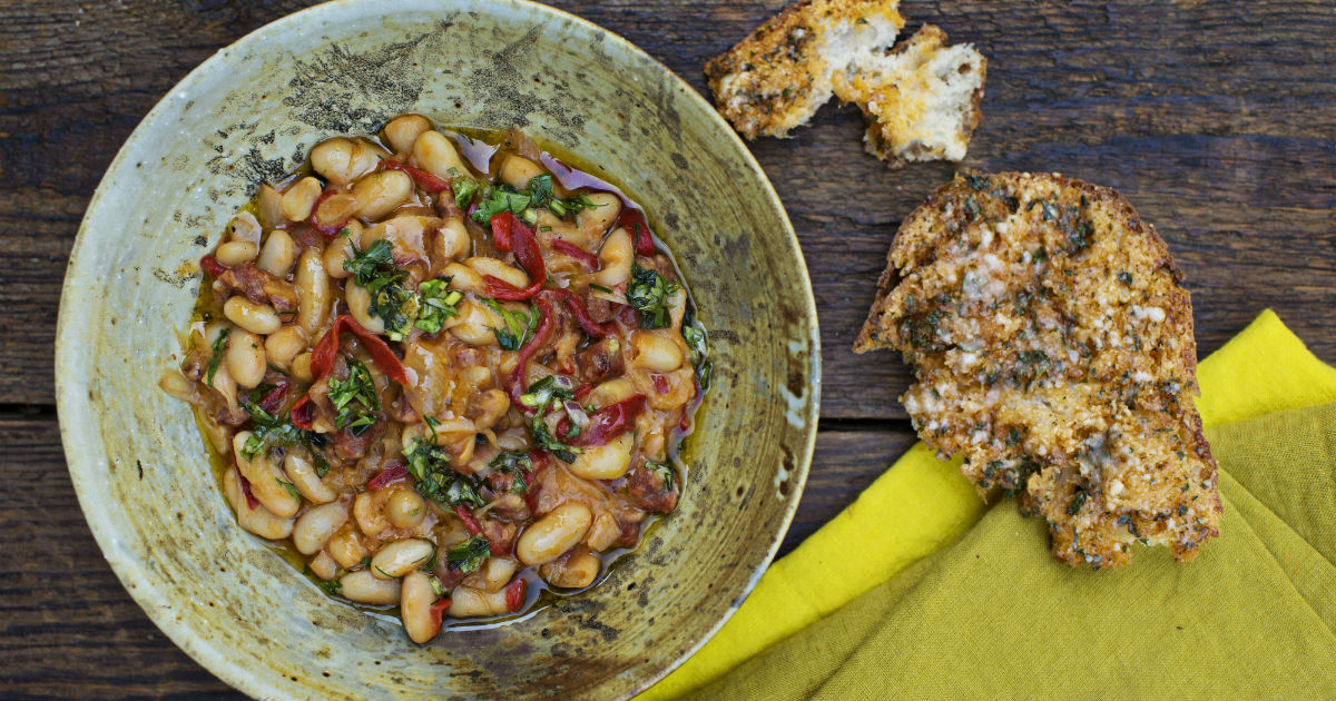 Recipe for Chorizo & Cannellini Bean Stew with Garlic & Chilli Bread