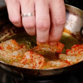 Chef Jose Gomez firing up prawns for prawns pil pil, cooked in minutes for an ultra quick meal