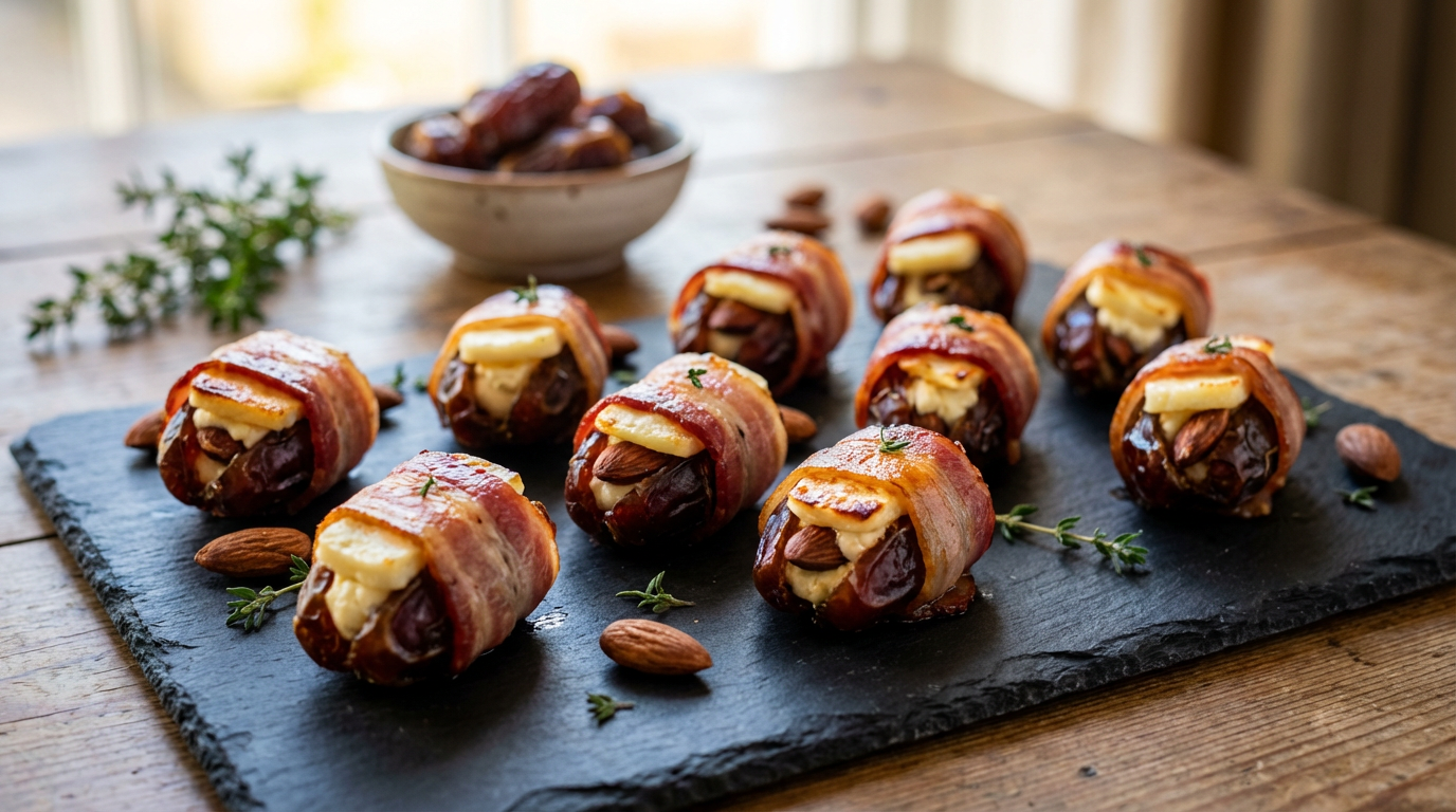 Recipe for Bacon-Wrapped Stuffed Dates with Halloumi | Quick Canapé Recipe | Dublin Cookery School