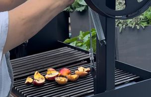 Grilled peaches on a grill grate at Dublin Cookery School — outdoor cooking class Dublin