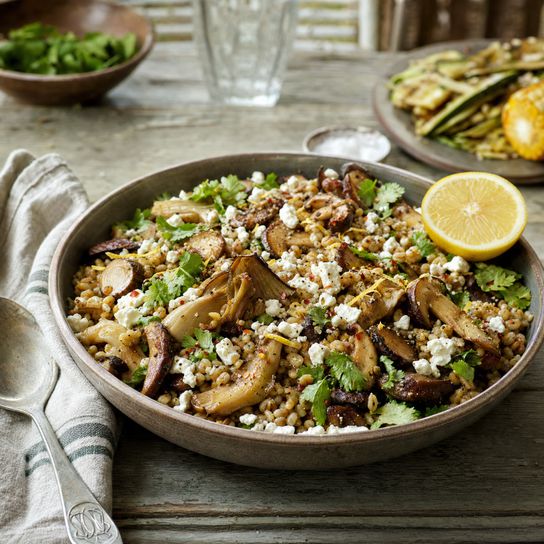 Mixed Mushrooms & Pearl Barley with Chilli, Feta & Fresh Coriander