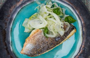 Fresh pan-fried seafood with a seasonal salad