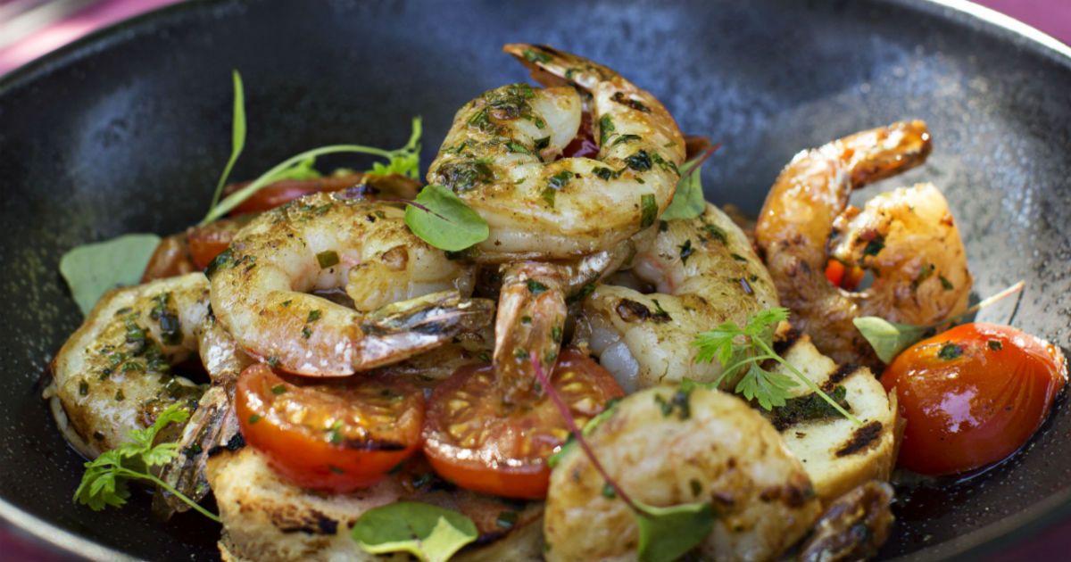 Recipe for Sautéed Prawns with Garlic Butter, Cherry Tomatoes & Charred Brioche | Dublin Cookery Sch